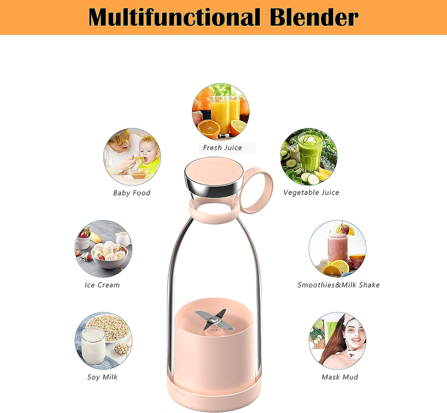 Rechargeable Electric Juicer Blender Bottle زجاجة خلاط عصير كهربائية قابلة لإعادة الشحن